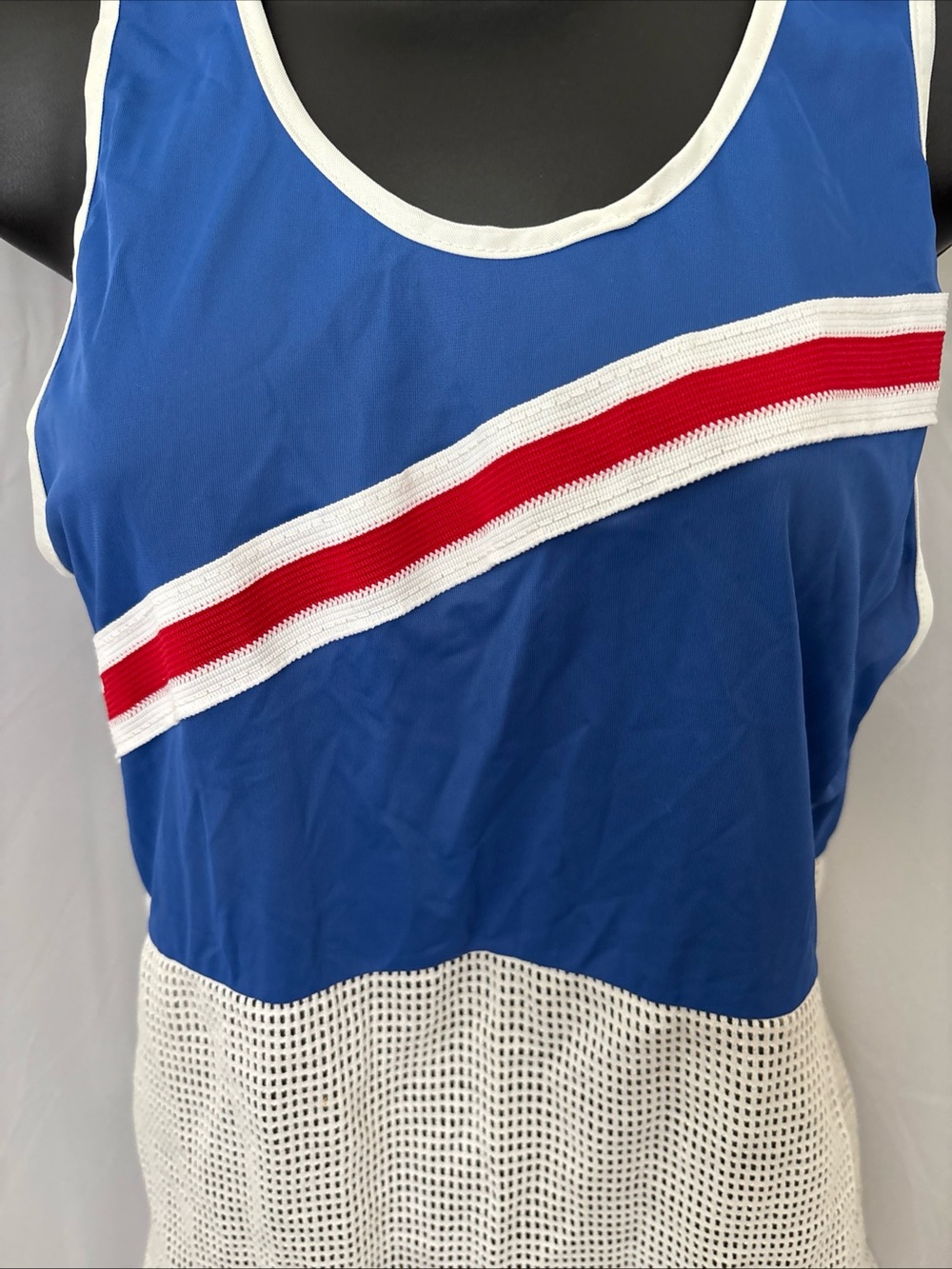 Vintage Blue Tank Top with Red and White Accents